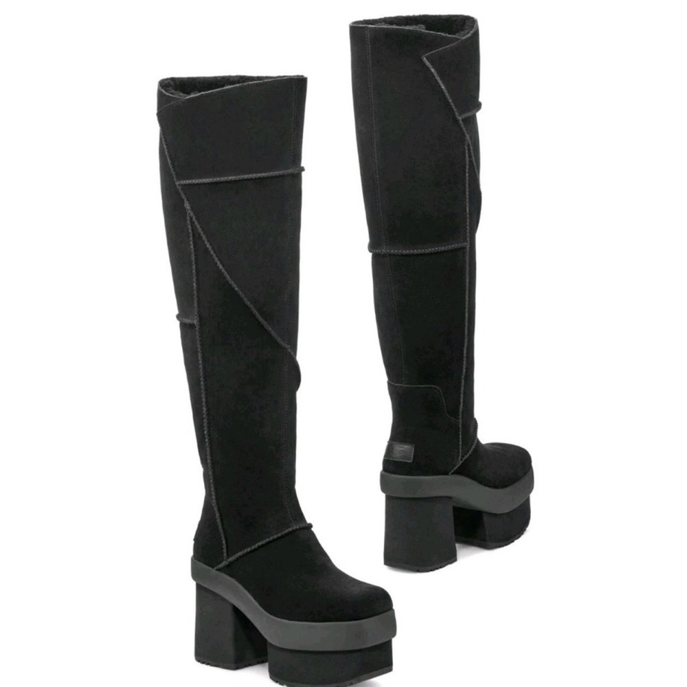 Ugg New Heights Platform Xtra Women's Suede Over The Knee Boots Black Size 8